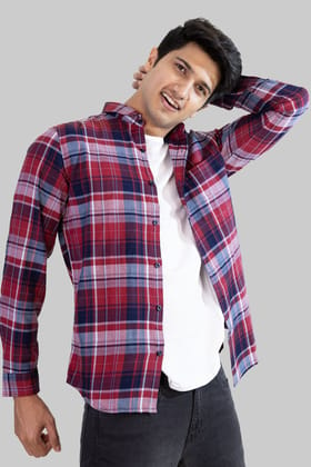 Gridline Checkered Shirt - Red-XXL