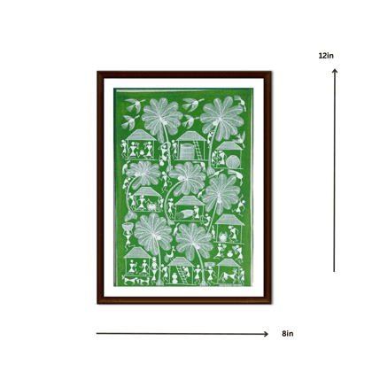 DAILY LIFE OF TRIBALS WARLI PAINTING (GREEN) WLS178