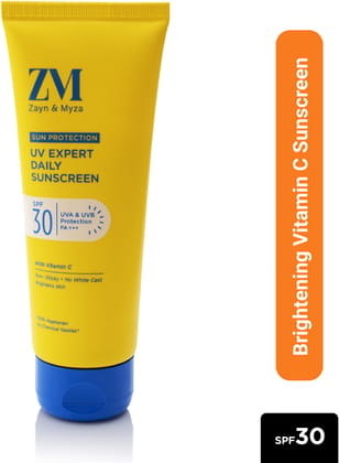 ZM Vitamin C UV Expert Daily Sunscreen SPF 30 PA +++ For Bright & Glowing Skin | UV Protection | For Dull Skin | Non-Greasy, Quick-Absorbing | No White Cast | UVA UVB Sun Protection | Sunscreen For Women & Men - 100 g