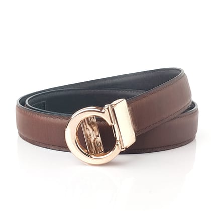 Hemener Men C  Letter Metal Auto Grip Buckle Brown Genuine Leather Belt-28