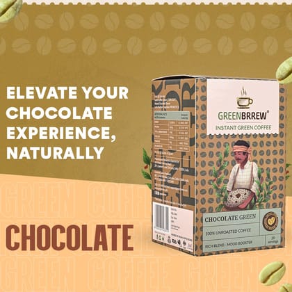 Chocolate Green | 100% Unroasted Coffee | Rich Blend | Mood Booster | 20 Servings | 60g-Dark Chololate