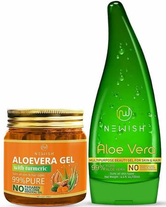 NEWISH Natural Aloe Vera Gel And Turmeric Aloe Vera Gel Combo For Hair And Face Massage Gel