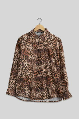 Designer Leopard Print Shirt For Women-XXS / Brown / SH009-DPLZ00164-2.1-NIL-NIL-NIL-NIL-THB04-FS003-NIL-BT0015-12-NIL-NIL