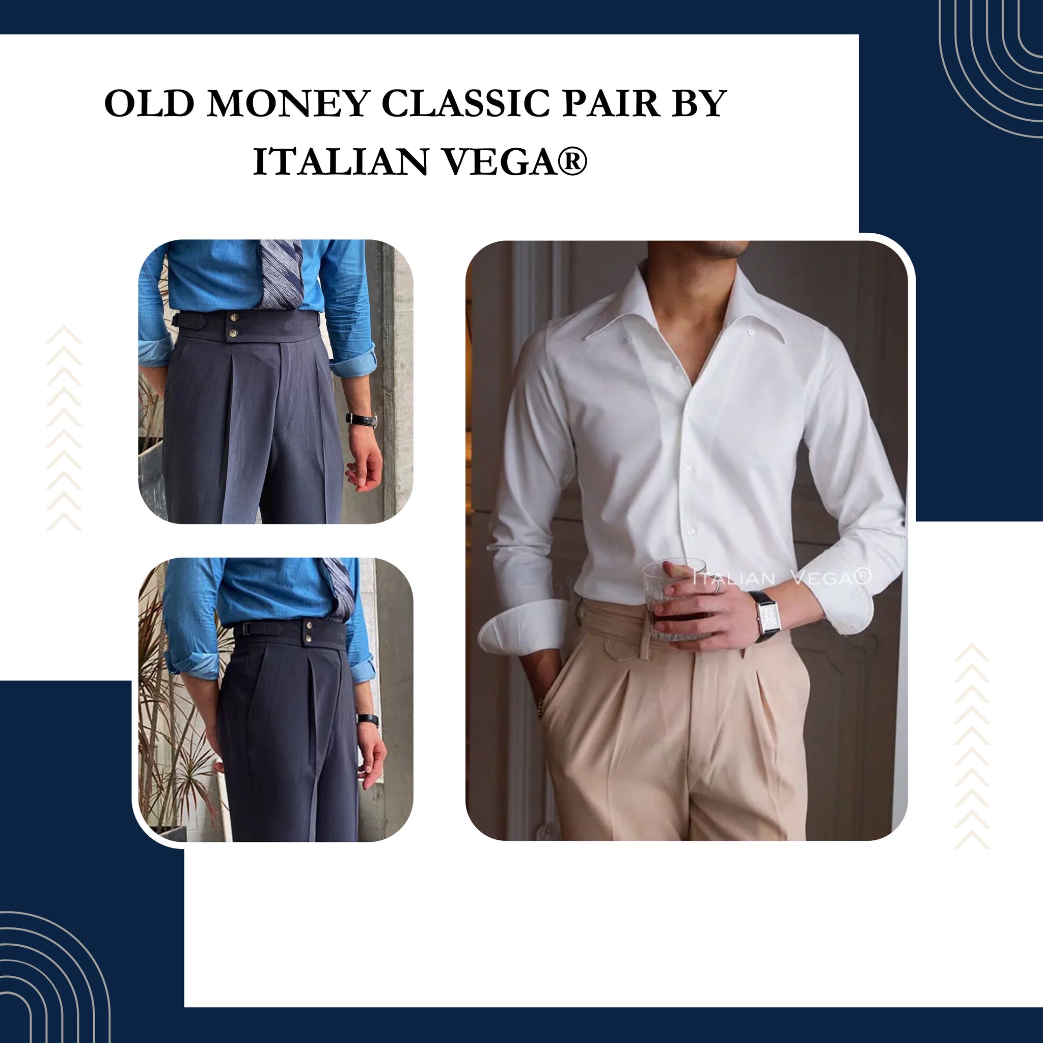 Old Money White Shirt with Elephant Grey Signature Buttoned Gurkha Pant by ITALIAN VEGA®-M / 28