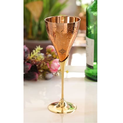 IndianArtVilla Handcrafted Pure Copper Designer Champagne Glass with Brass Stand, Drinkware, Barware-1