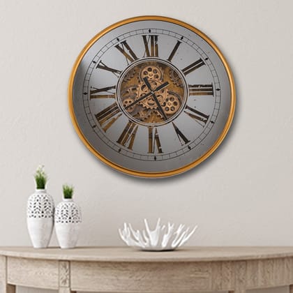 The Aries Large Antique Wall Clock With Moving Gear Mechanism-Diameter - 24 Inches / Metal / Available