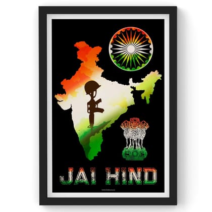 Jai Hind Frame, Indian Army Frame, Armed Forces, Bravehearts, Aazadi Ka Amrit Mahotsav Frame, Gift for Soldiers, Gift for Veterans-12x18 (Framed) inches