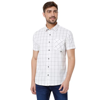 White & Black Grid Check Slim Fit Casual Shirt