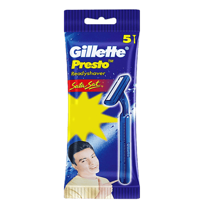 Gillette Presto Sata Sat Disposable Razor - Twin Blades, Long Handle, For Smooth Shaving, 5 Pcs