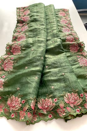 Woebegone Green Embroidery Work Crush Silk Saree With Tempting Blouse Piece