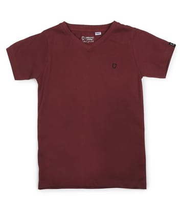 Urbano Juniors Boy's Maroon Solid V-Neck Regular Fit Half Sleeve Cotton T-Shirt - None