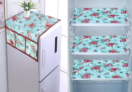 WISHLAND Double Door Fridge Cover Combo Set of 1 Fridge Cover and 3 Multipurpose Fridge Mats