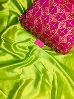 Parrot Green Color Plain Satin Silk Saree with Embroidered Blouse PS-Paroot