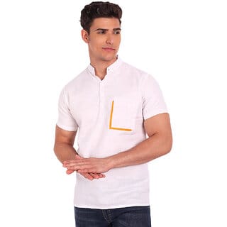 Vida Loca White Cotton Solid Slim Fit Half Sleeves Shirt For Mens