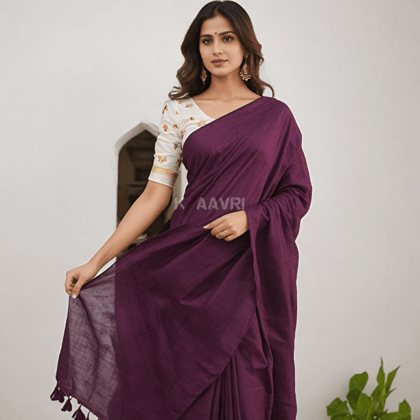 Exquisite Boysen Berry Handwoven Linen Saree