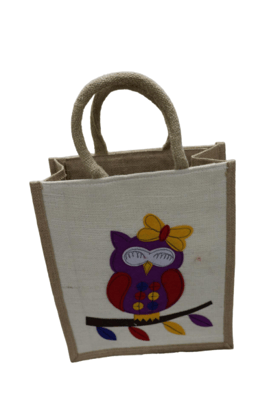 Owl's Delight Jute Lunch Bag|Jute Bags|Women Bags|Cream Bag