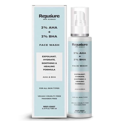 Rejusure AHA 2  BHA 2 Face Wash for Exfoliant Hydrate Soothing  Healing Formula  100ml Pack of 5-Rejusure AHA 2% + BHA 2% Face Wash for Exfoliant, Hydrate, Soothing & Healing Formula – 100ml (P