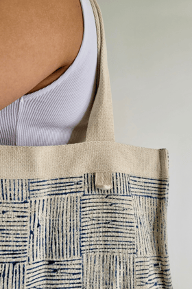 Blue Sanganeri Hopsack Tote Bag TOTBG10244-FS