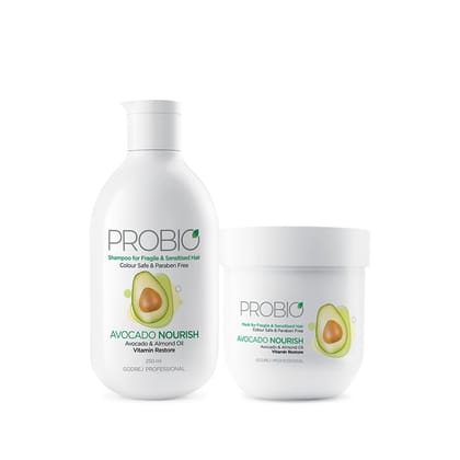 Godrej Professional Probio Avocado Nourish Shampoo and Mask Duo for Fragile and Sensitised Hair (250ml, 200g)