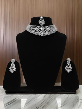 Silver Plated AD Necklace Set-Silver