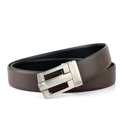 Hemener Men Metal Pin Hole Buckle Black Dark Brown Reversible Vegan Leather Belt-28