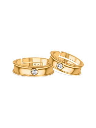 18K Golden Adjustable Silver Band Rings For Couple-Adjustable