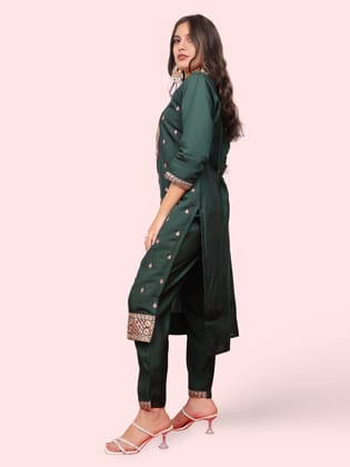 Women's Viscose Kurta-Pant, and Dupatta Set-Dark Green / XL