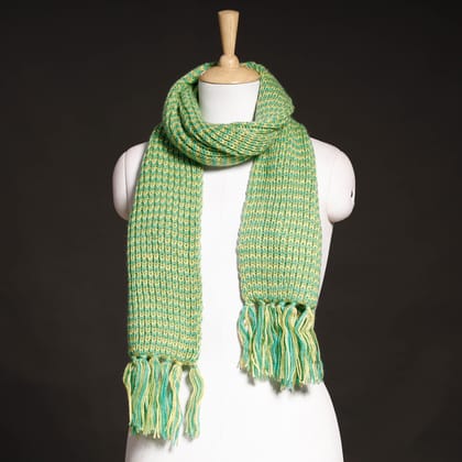 Green - Kumaun Hand Knitted Woolen Muffler (90 in)