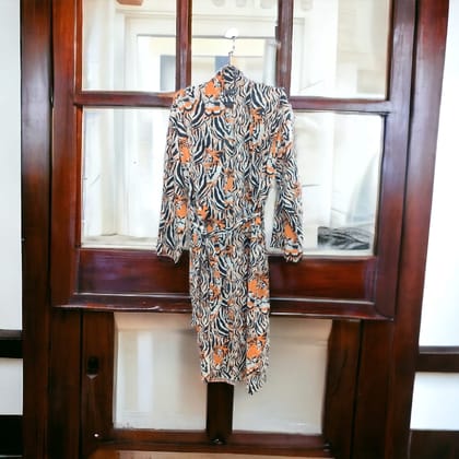 COTTON HAND PRINTED KIMONO ROBE TIGER PRINT