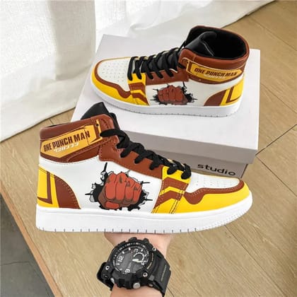 ONE PUNCH-MAN Cosplay Anime shoes Men Casual Shoes Cartoon Printed Fist Sneakers High Top Sneakers Dropshipping-Orange / 37