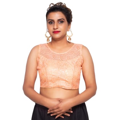 Trendzmy Boat Neck Peach Net Women Blouse