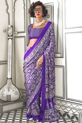 Ephemeral Purple Digital Printed Satin Silk Saree With Nemesis Blouse Piece