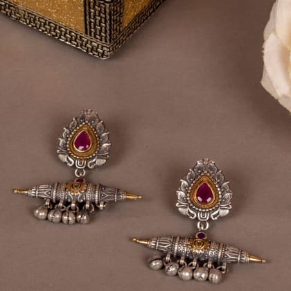 Tribal Ethnic Dual Tone Dangle Earrings