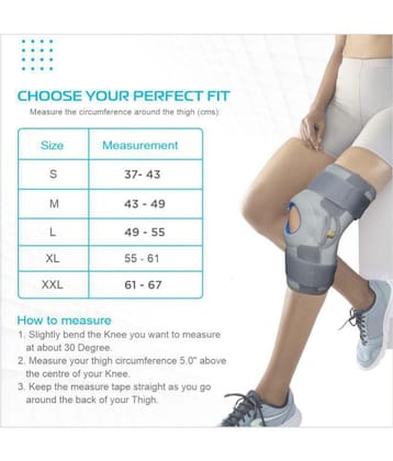 Vissco Neoprene Hinged Patella Knee Brace, Provides moderate support & stability to the Knee - (OPEN TYPE) - Grey (Single Piece) - Small - None