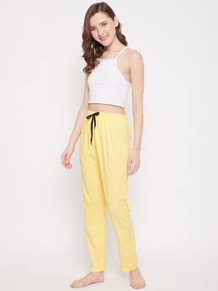 Women's Yellow Checks Printed Pajama-S