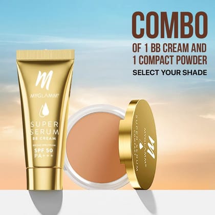 MyGlamm Combo of Super Serum BB Cream 15g + Super Serum Compact | BB Cream With Hyaluronic Acid & SPF 50 & Hydrating Compact Powder