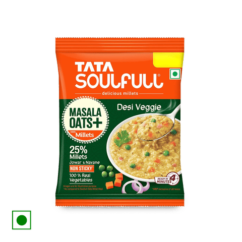 Tata Soulfull Masala Oats+ Desi Veggie With Millets, 38 gm Pouch