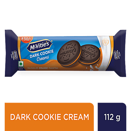 Mcvities Dark Cookie Cream Biscuit With Goodness Of Cocoa & Orange Flavoured Cream, 120 g