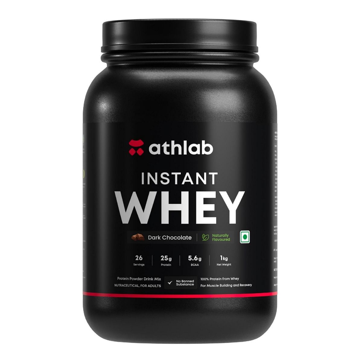 Athlab Instant Whey Protein 25g, No Preservatives, Whey Protein Concentrate, Theobroma Cacao, Monk Fruit, Dark Chocolate, 1 kg-Athlab Instant Whey Protein, 25g Protein, No Preservatives, Theobrom