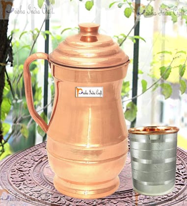 Prisha India Craft Pure Copper Jug Pitcher Maharaja Jug Storage Water 1300 ML