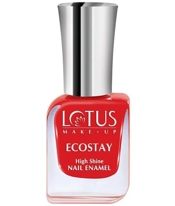 Lotus Make-Up Ecostay Nail Enamel Hot Crimson (Red Shade), Easy to Apply, Glossy Finish, 10ml