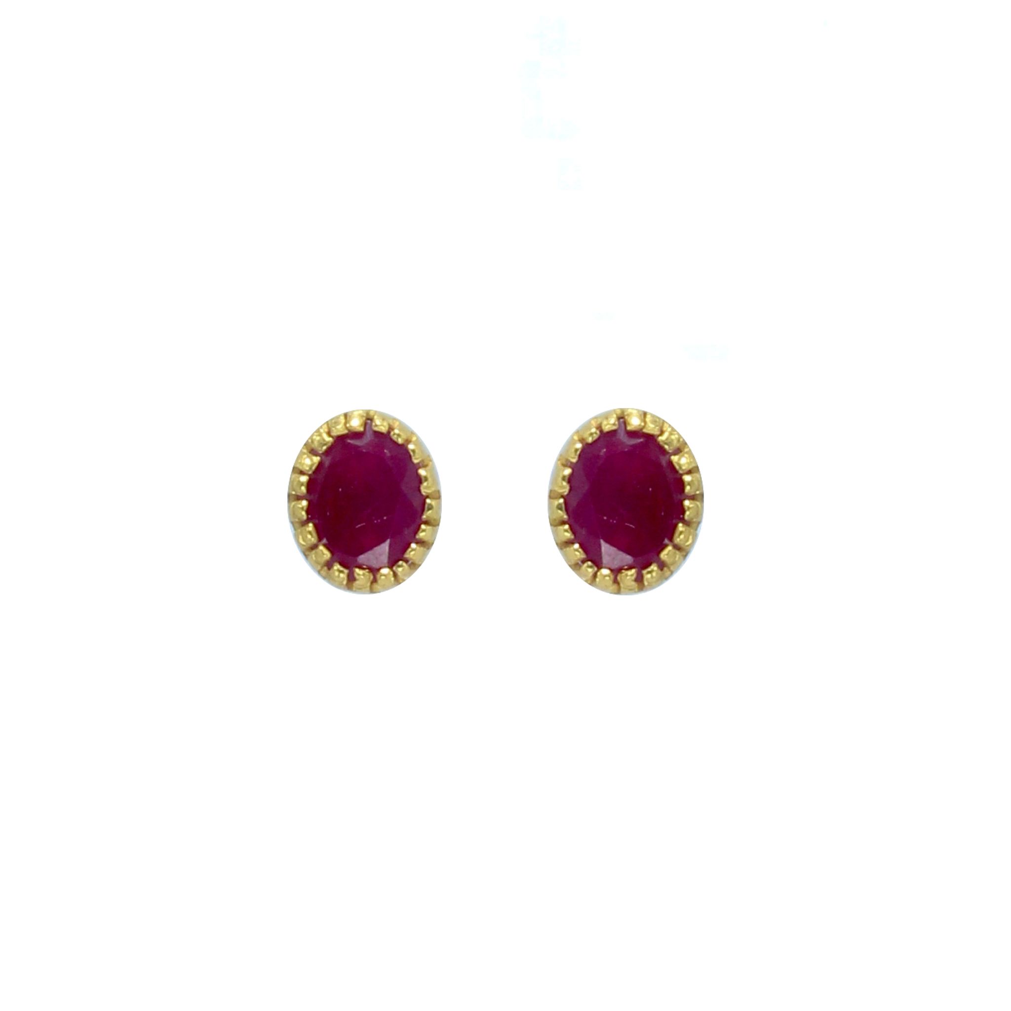 Golden Bezel Ruby Stud Earrings (1.60 grams) - 22KT BIS 916 Hallmark Yellow Gold