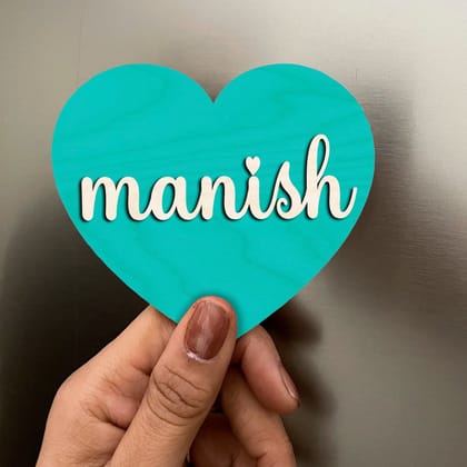 Personalised Heart 3D Name Wooden Fridge Magnets-Aqua