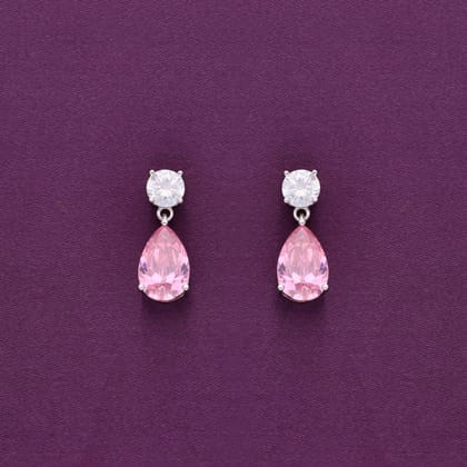 Royale Droplets Silver Drop Earrings-Pink Stone / Silver