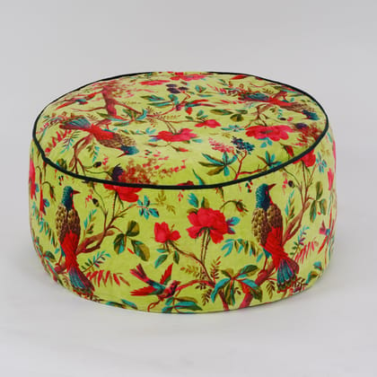 Birds of Paradise Velvet Round Ottoman / bean bag -Lime Green-With Filler