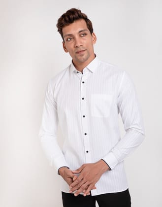 Plain White Shirt With Black Details-38 - S