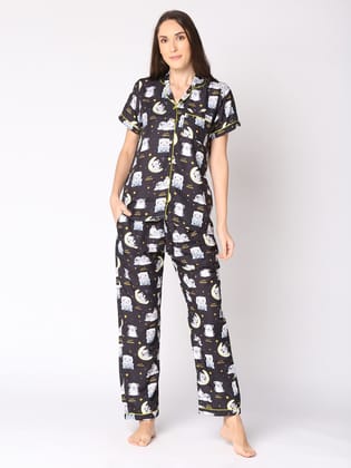 Sweet Dreams Button Down Pj Set - Cotton Rayon Pj Set with Notched Collar-XS