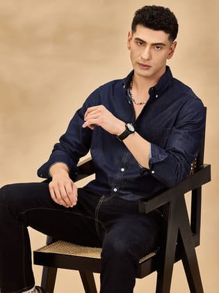 Aldeno Men Navy Blue Casual Shirt (DEBIM)-S