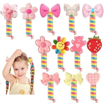 5 Pcs Spring Telephone Wire Hair Band For Kids Elastic Spiral Hair Ties For Girls Cute Cartoon Braids Ponytail Holder Maker Kids Hair Accessories For Girls Children Gift, Multicolour