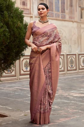 Confounding Wine Digital Printed Crape Silk Saree With Rhapsodic Blouse Piece